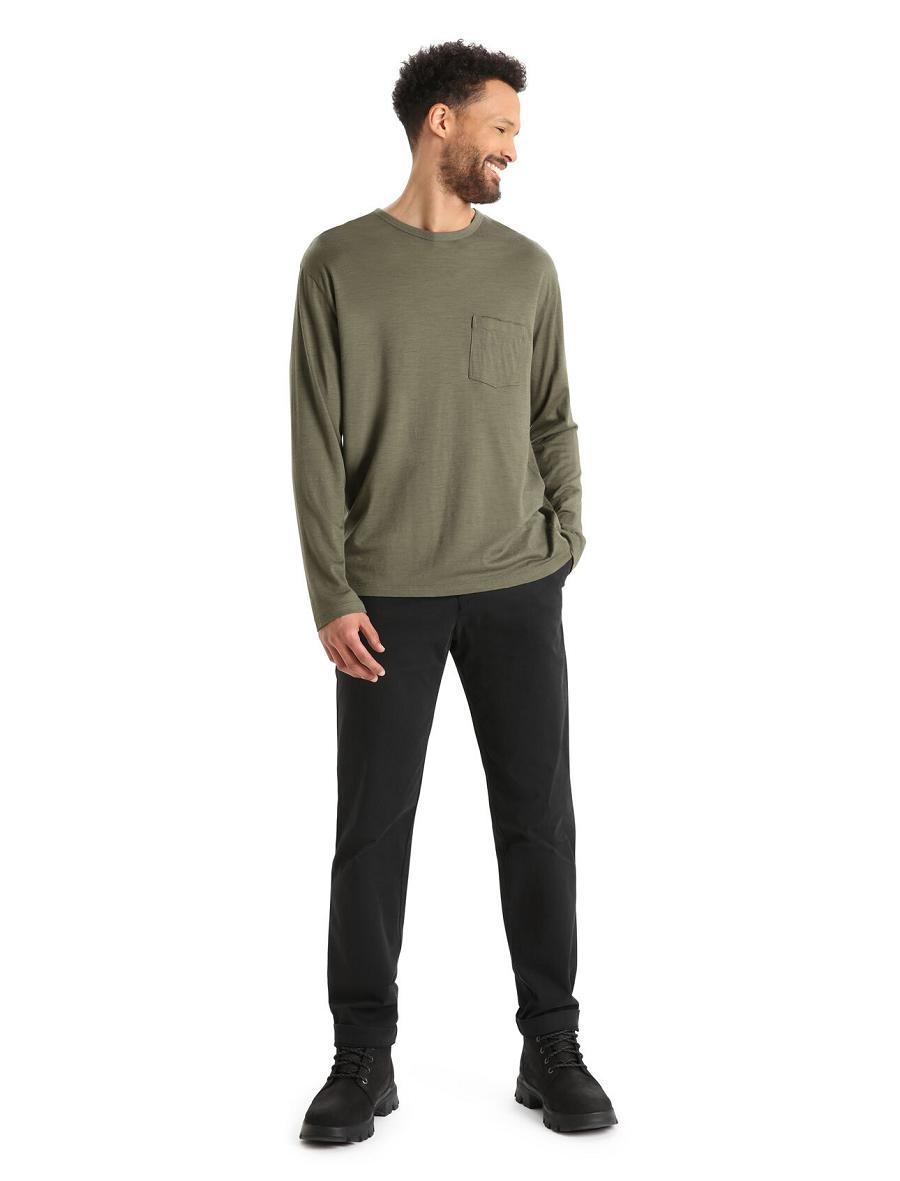 Loden Icebreaker Merino Granary Pocket T-Shirt Men's Long Sleeve | AU 1238MQZA